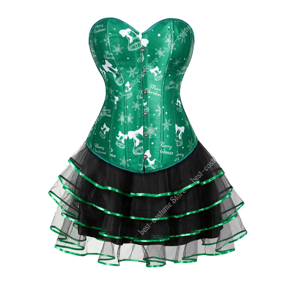 

Green Corset Dresses Plus Size Christmas Corset Santa Costume cosplay Sexy Overbust Corset New Year Party Outfits