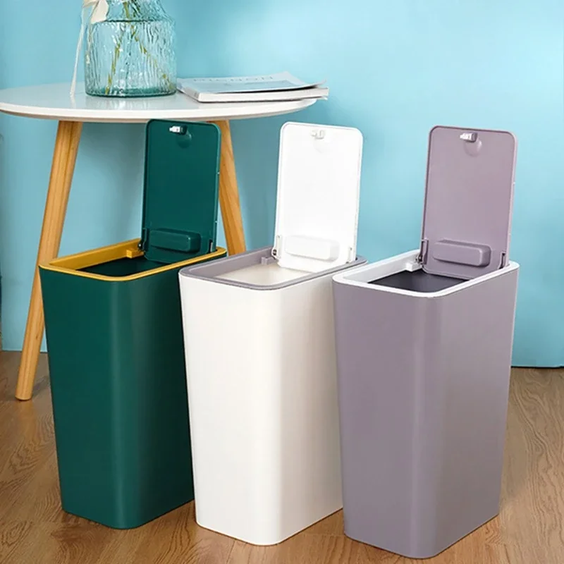 Bathroom Trash Can Small Garbage Can with Press Top Lid for Toilet,Bedroom,Living Room – Plastic Wastebasket with Pop-up Lid