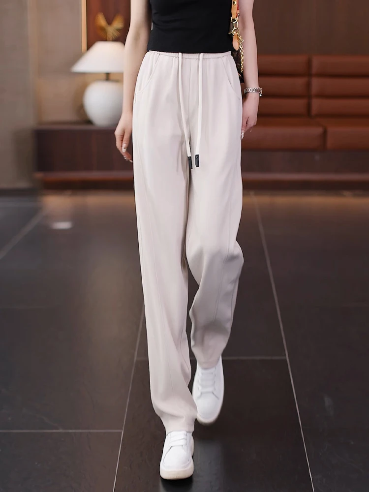 

Женские спортивные брюки с высокой талией, струящиеся, тонкие, повседневные, прямого кроя, летние, в стиле «бананы», из полиэстера, для комфортного отдыха