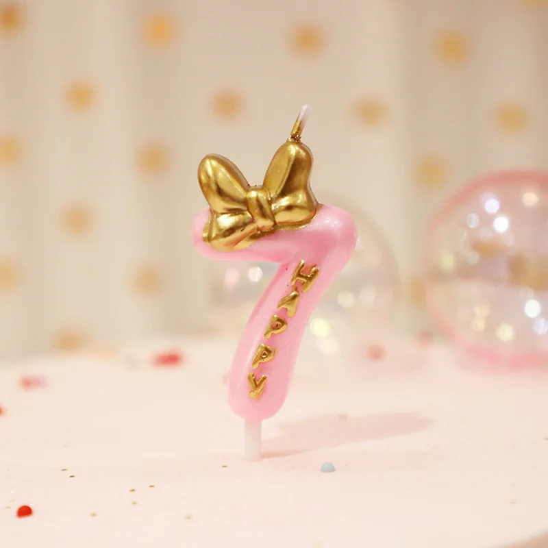 Carino Bowknot numero di compleanno candela Princess Prince 0-9 numero candele Cake Decor Digital Candle Topper Cupcake Party Candles