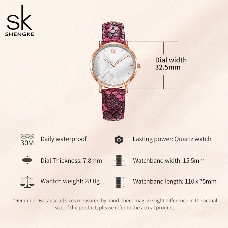 Shengke Original Design Woman Quartz Wristwatches Fashion Snake Leather Strap Women\'s Watches Top New Luxury Red Ladies Clock