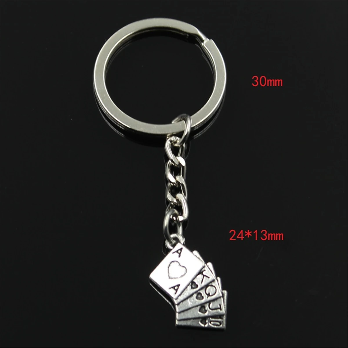 New Fashion Keychain 24x13mm Playing Cards Poker Train Seqence Pendants DIY Men Silver Color Car Key Chain Ring Holder For Gift