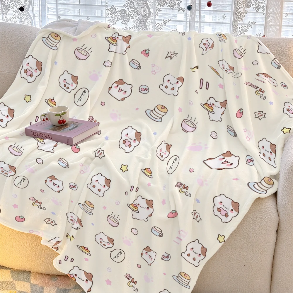 Soft Flannel Blanket Kawaii Cute Cat Pancake Coffee Print Fleece Throw Sofa Baby Bedding Camping Car Gift