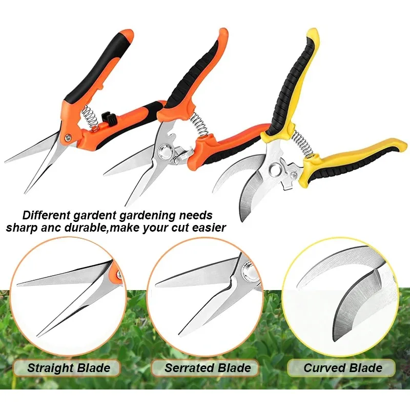 

BIESUO 3pcs Multifunctional Stainless Scissors Pruner Garden Scissors for Gardening Flower Fruit Tree Manually Scissor Tool