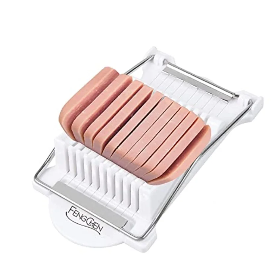 Rebanador de huevos, rebanador de carne para almuerzo, rebanador de huevos para huevos duros, rebanador de spam con 10 cables de corte para cantar en acero inoxidable