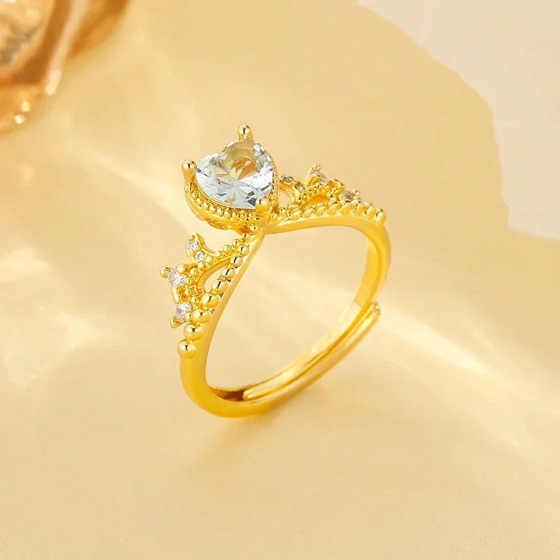 New Crown Ring Love Bow Interwoven Zircon Diamond Exquisite Niche Light Luxury National Style Ring Jewelry