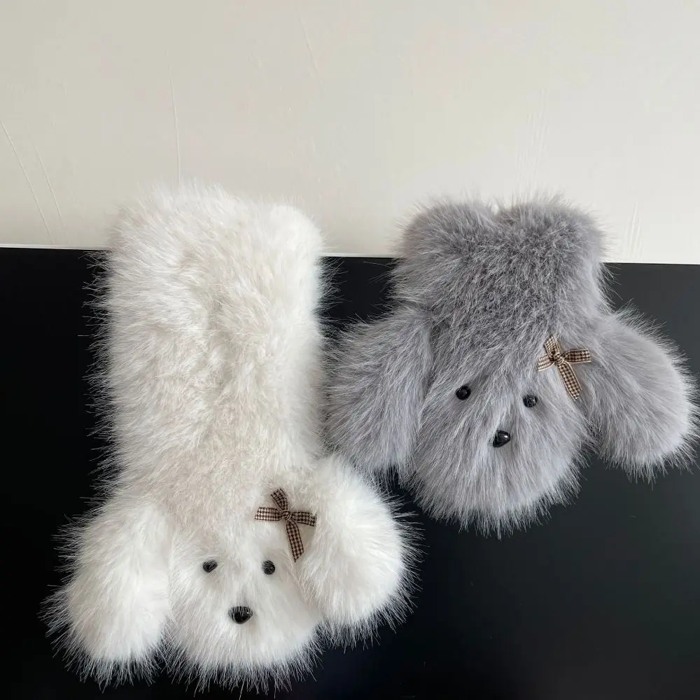 Simple Pure Color Imitation Fur Scarf Bow Warm Cute Puppy Scarves Dog Cross Fur Collar Plush Shawl Student