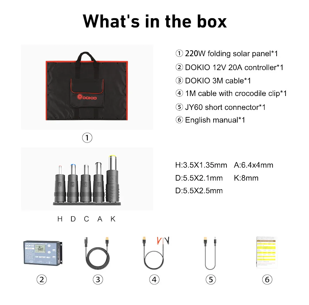 Dokio 18V 100W-300W Flexibel Opvouwbaar Zonnepaneel 12V Controller Draagbaar Zonnepaneel Voor Kamperen/Reizen/Camper