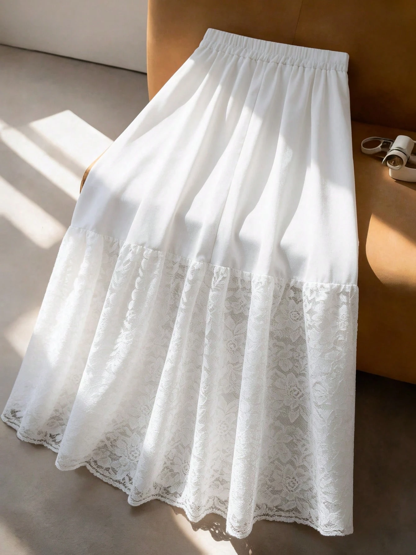 Women Formal Wear For Plus Size - Plus-Size Women's Elegant Lace-Trimmed Patchwork Skirt,