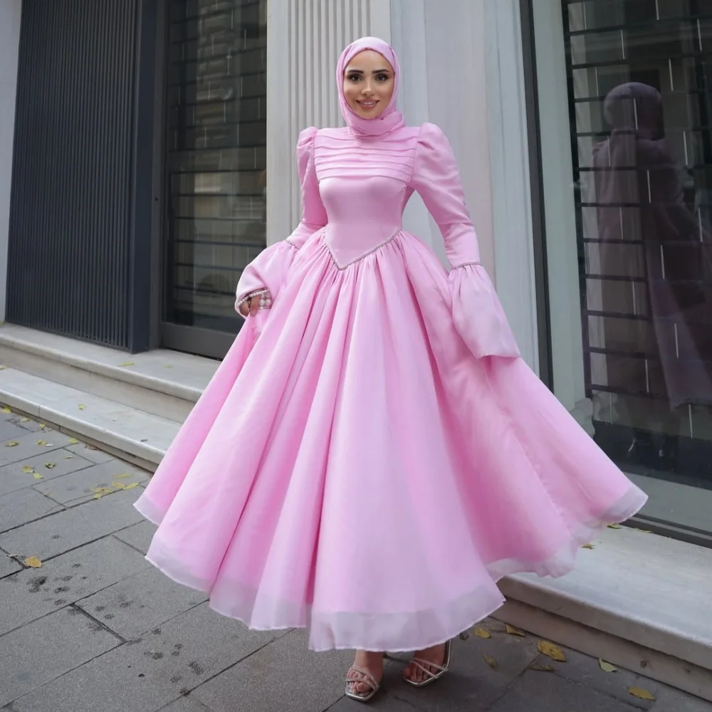 

Индивидуальные модные платья высокого качества со стразами и складками трапециевидной формы с высоким воротником до щиколотки, платья на заказ, современный стиль