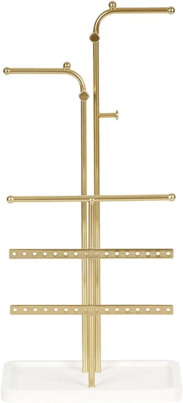 

Jewelry Tree Stand Necklace Hanger Jewelry Display with Wood Tray for Hair Accessories Hair Ties Bracelets Women Gift