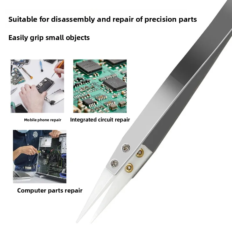 Anti static and high-temperature resistant stainless steel ceramic tweezers, resistance wire corrosion, pointed insulation