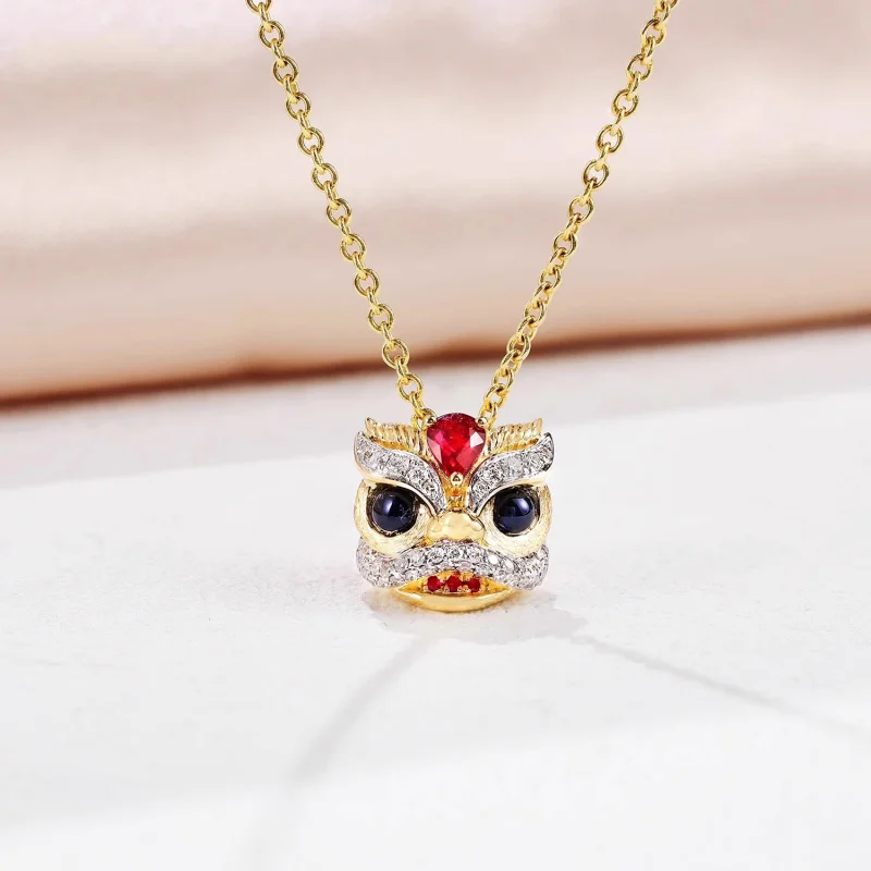 مجوهرات Foydjew على الطراز الصيني الجديد: حيوانات سحرية صينية، أسود راقص، خواتم، أساور، أقراط، قلادات، قلادات، رجالية #2