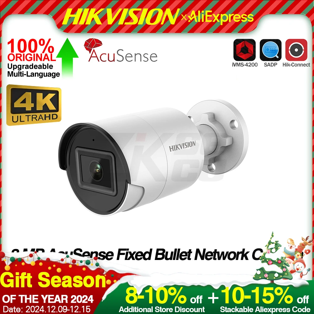 Hikvision 8MP IP Camera DS-2CD2083G2-IU 4K AcuSense Human&Vehicle Detect Smart Event Built-in MIC SD Slot IP67 POE Bullet CCTV