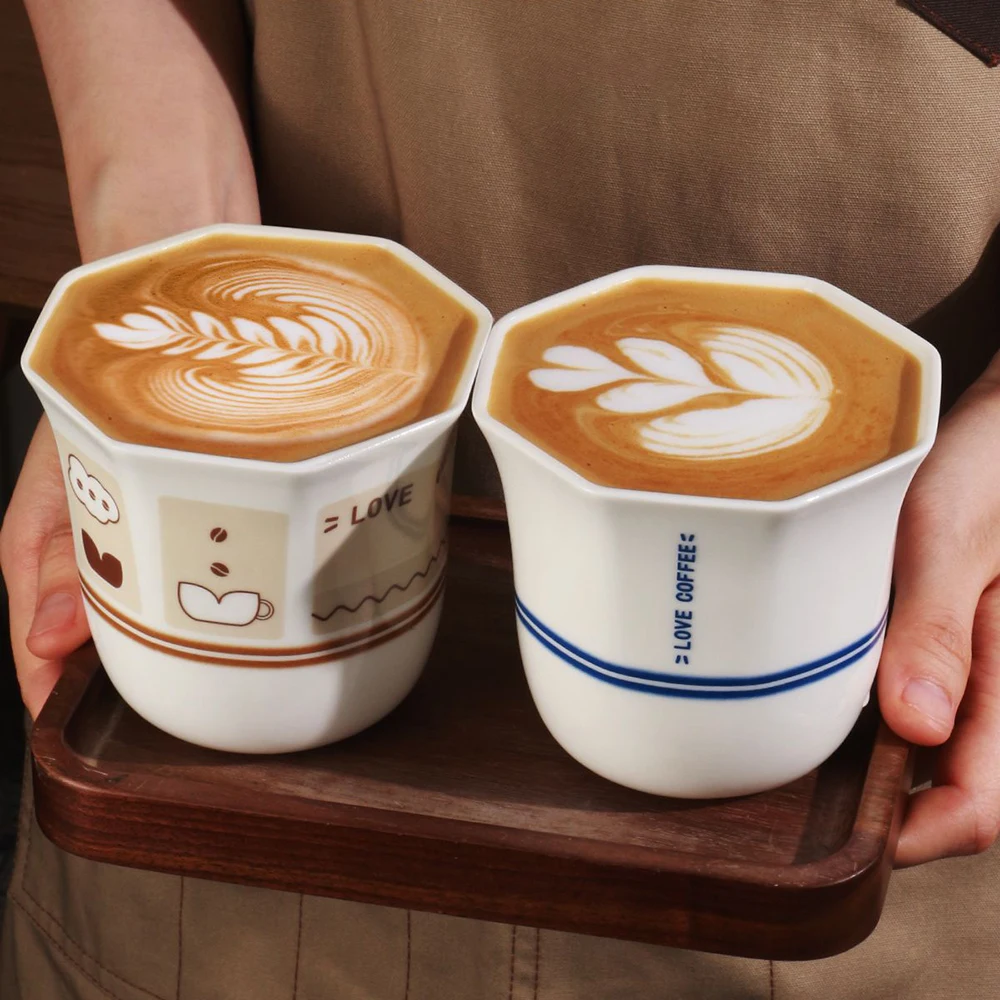 New Ceramic Octagonal Coffee Mug, Wide‑Mouth Arabic Latte Cup, Simple Cartoon Pour‑Over Coffee Cup, Household Water Cup, 280ML