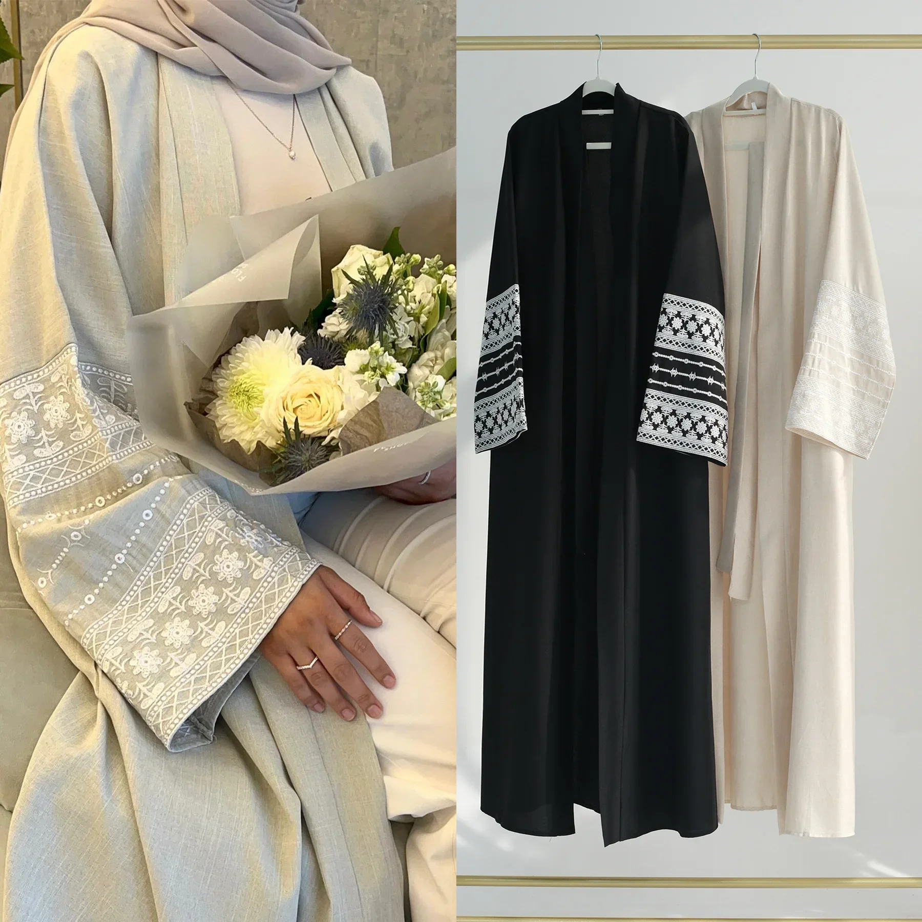 

Luxury Muslim Dress Turkey Dubai Abayas Women Elegant Embroidered Cardigan Robes Long Sleeve Open Abaya Fashion Party Dress