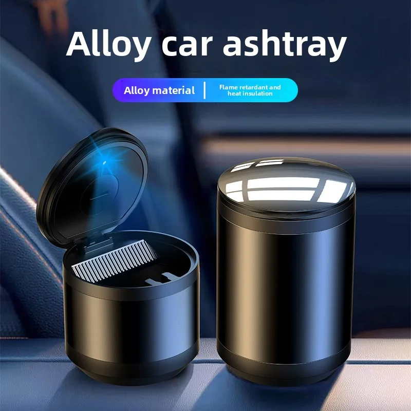 Cenicero LED para coche, contenedor de almacenamiento de monedas de basura, Cenicero para cigarros, accesorios de Interior de coche, Cenicero de aleación de aluminio LED para coche