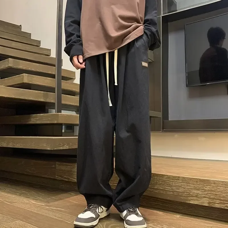 Multi-Pocket Cargo Men's Casual Solid Colour Straight Pants Baggy Wide-leg Cropped Pants Men Ankle-length harem pants men