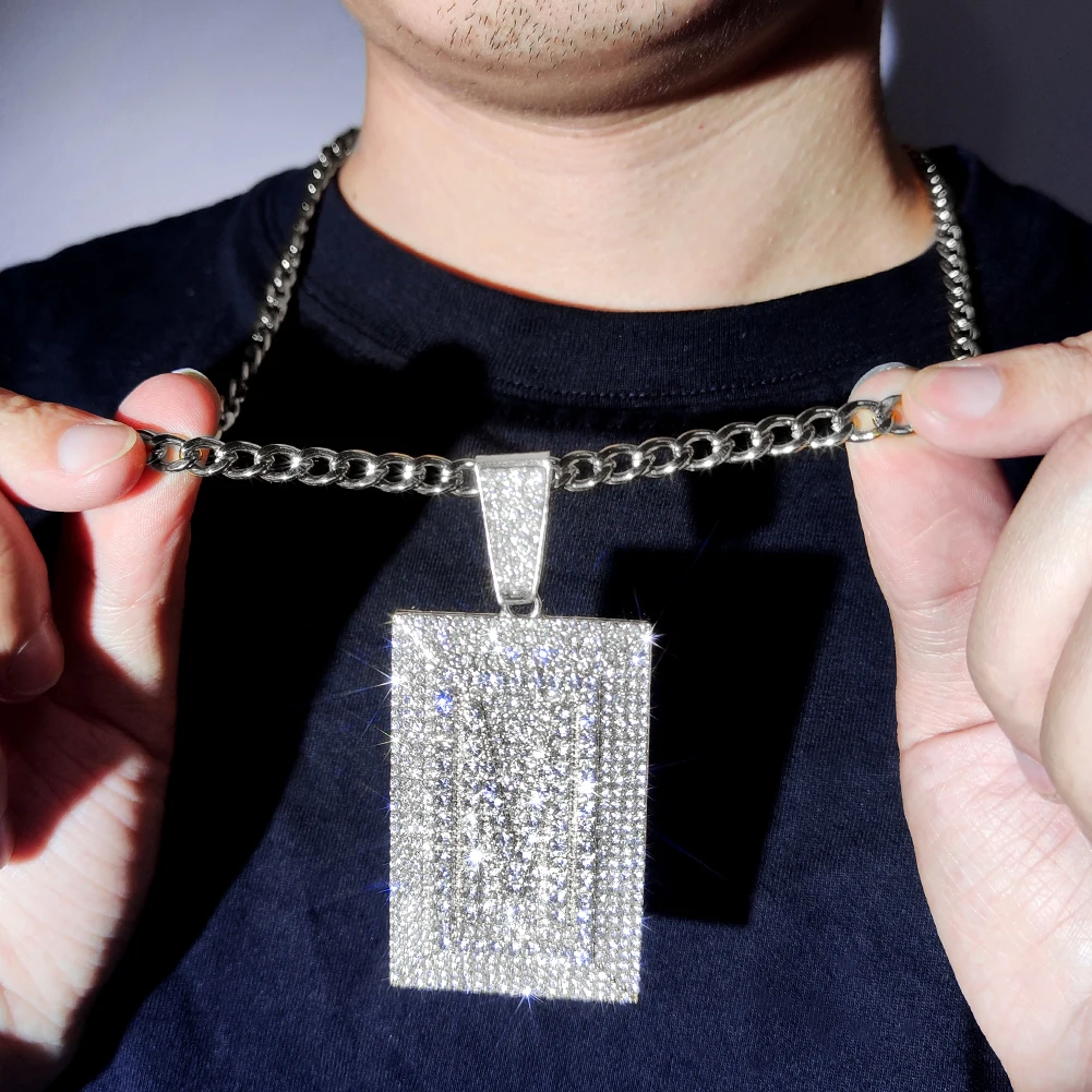 قلادة بدلاية أولية مربعة مثلجة للرجال والنساء ، سلسلة ربط كوبية ، قلادات بحروف ، هدية مجوهرات هيب هوب ، 14