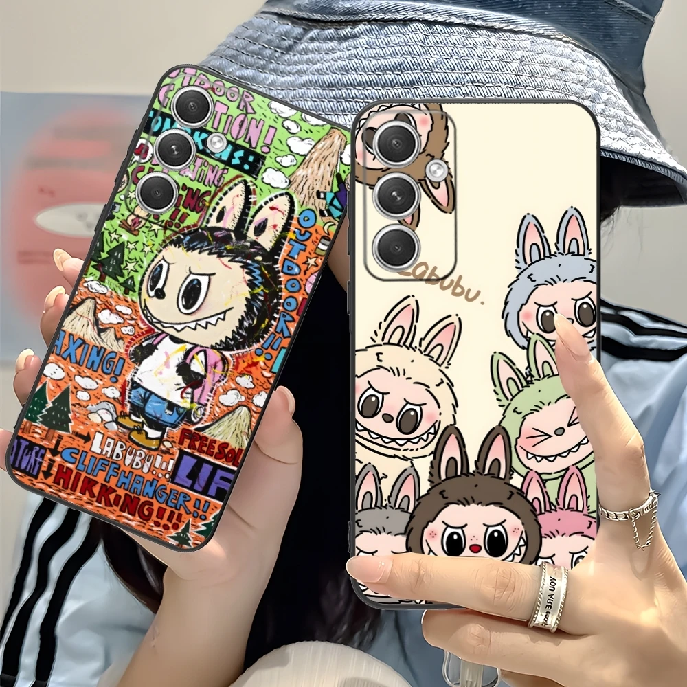 Labubu Painting Mobile Cell Phone Case for Samsung Galaxy S24 S23 S22 S21 S20 S10 S9 Plus FE Ultra Lite Black Phone Cover Shell