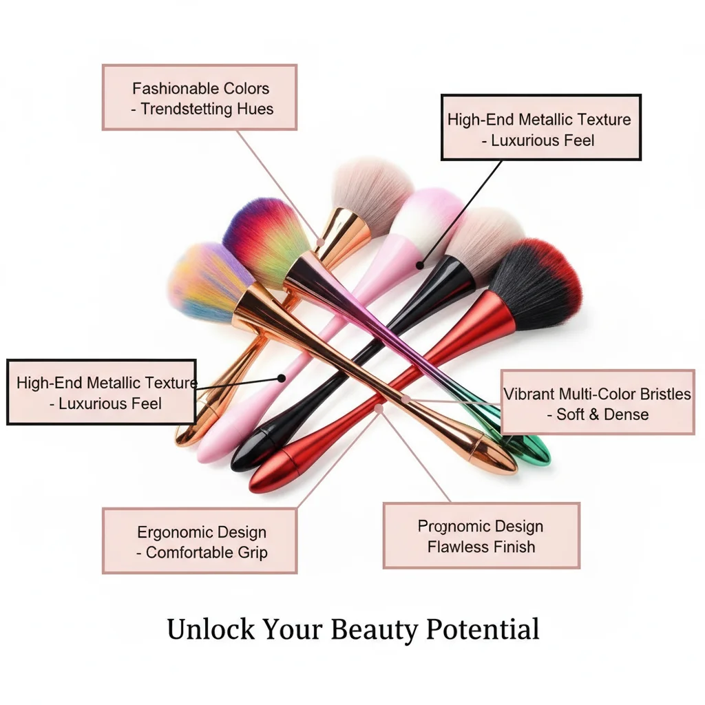 5 Colors Nail Dust Brush Set, Large Powder Brush for Acrylic Nail Art, Makeup Blush Brush, Cleaning Brush for Dip Powder