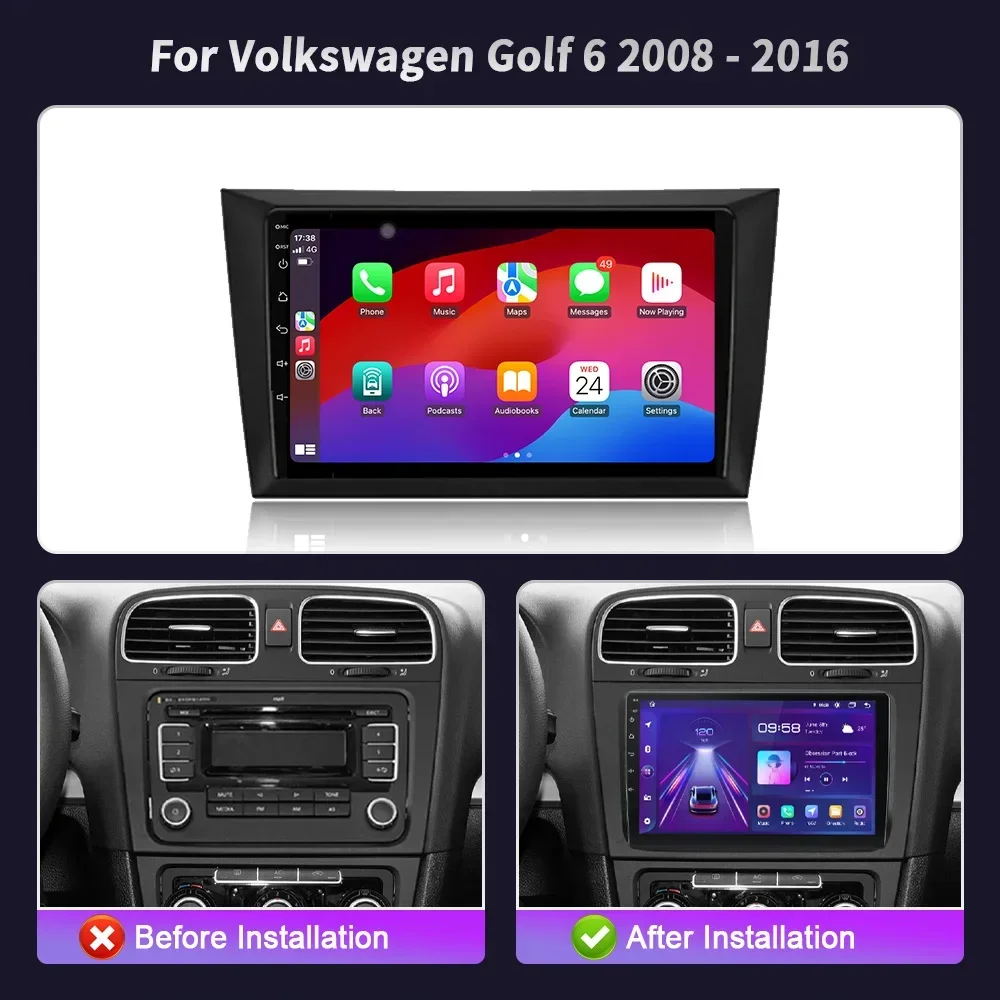 Android 14 For Volkswagen Golf 6 2008-2016 Car Radio Multimedia Intelligent GPS Wireless Bluetooth Apple Carplay Touch Screen