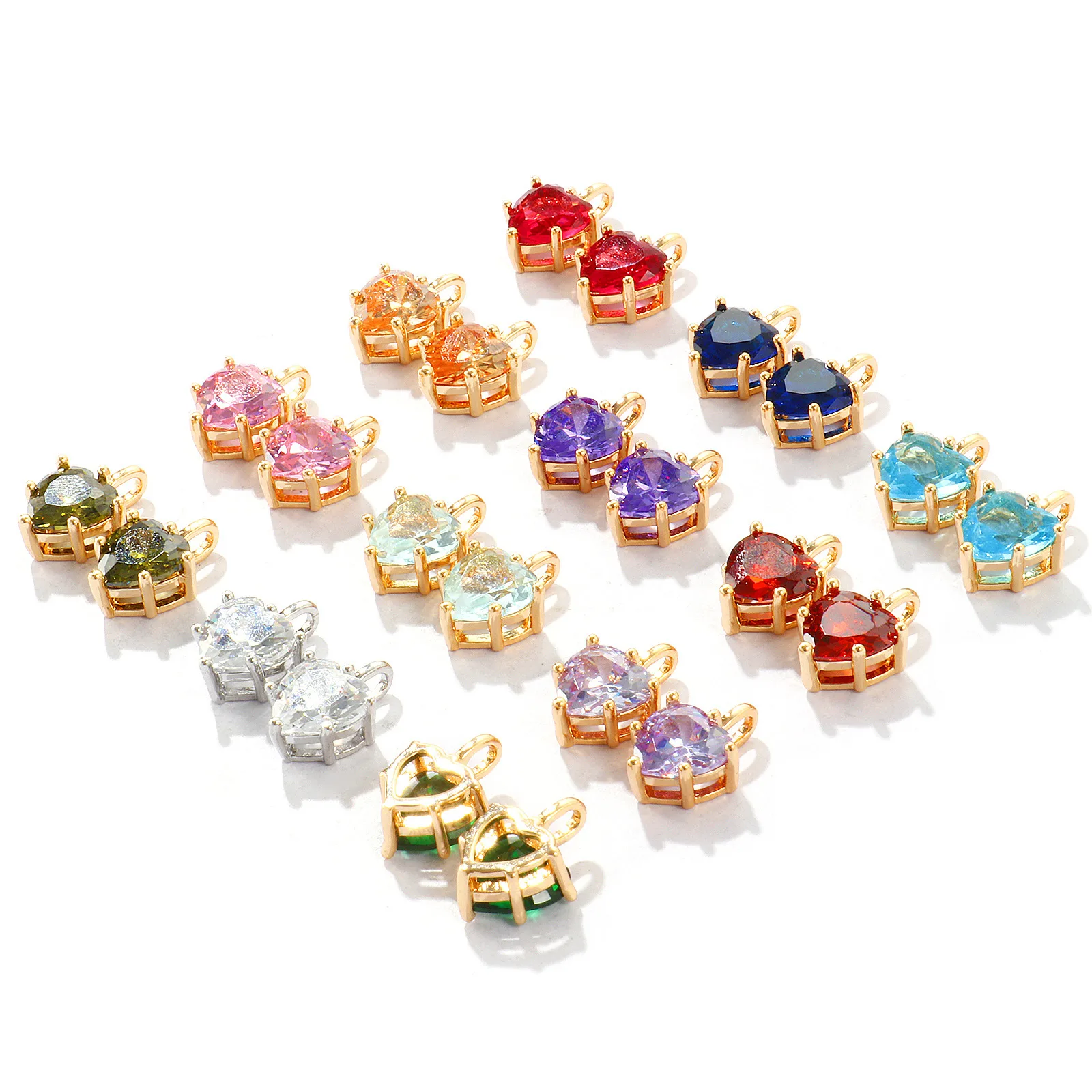2 Stück Zirkonia-Charms zum Valentinstag, Geburtsstein-Charms, Herz, Messing, 18 Karat vergoldet, Anhänger für die Herstellung von DIY-Halsketten, 13 mm x 9 mm – Detail 5