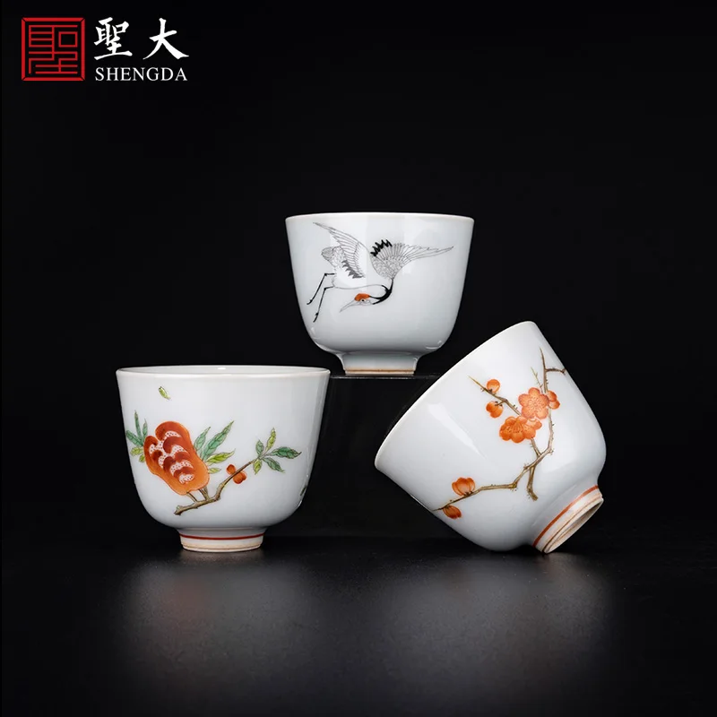 

|ceramic powder enamel sample tea cup jingdezhen high-end tea, pure manual hand-painted sample tea cup kung fu tea cups