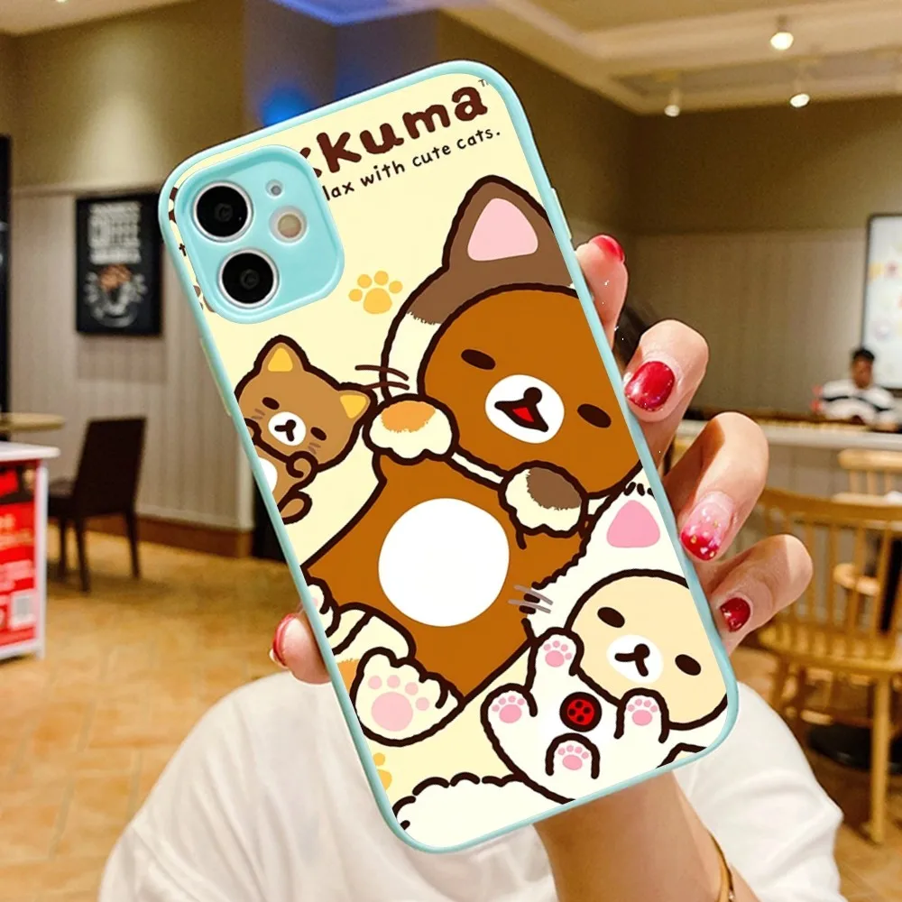 Cute Cartoon R-Rilakkuma Phone Case for iPhone 14 11 12 13 Mini Pro Max 8 7 Plus X XR XS MAX Translucent Matte Cover