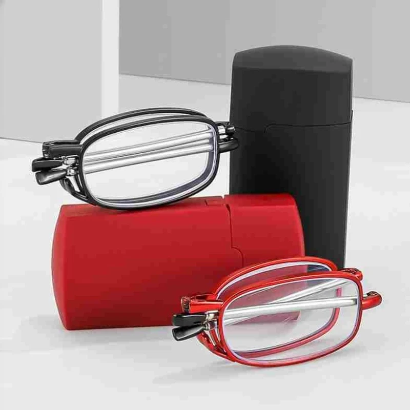 Ultra-light Alloy Frame Portable Foldable Reading Glasses Presbyopia for Men Women Anti Blue Light Blocking Eyeglasses with Case