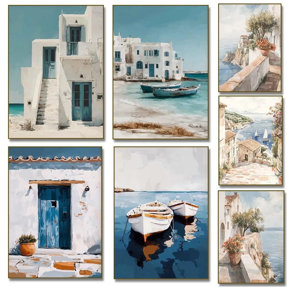 

1000PCS Italy Mediterranean Santorini Coastal Boat Door Village--- Toys for Kids Birthday Diy Funny Gifts Home decoration