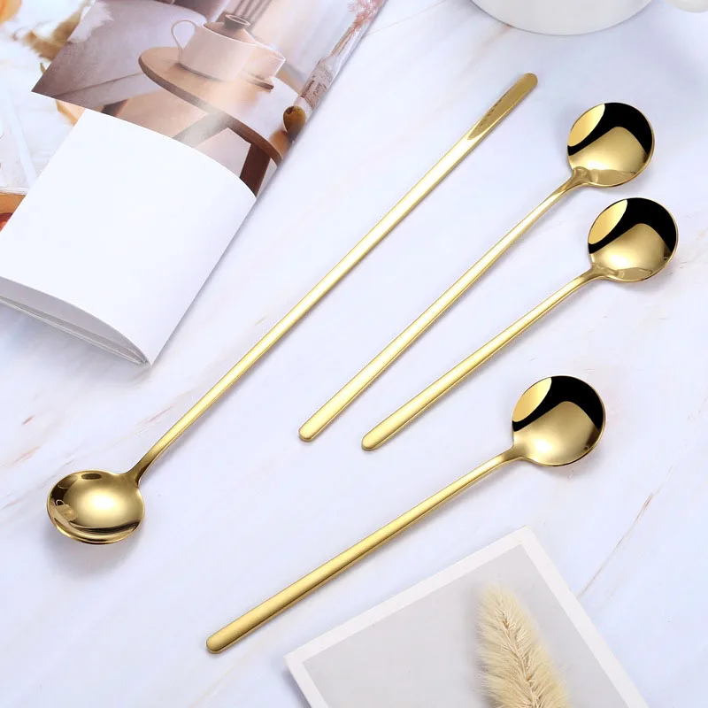 17cm Titanium Stainless Steel Round Spoon Yogurt Coffee Stirring Spoon Hotel Family Western Food Spoon C1