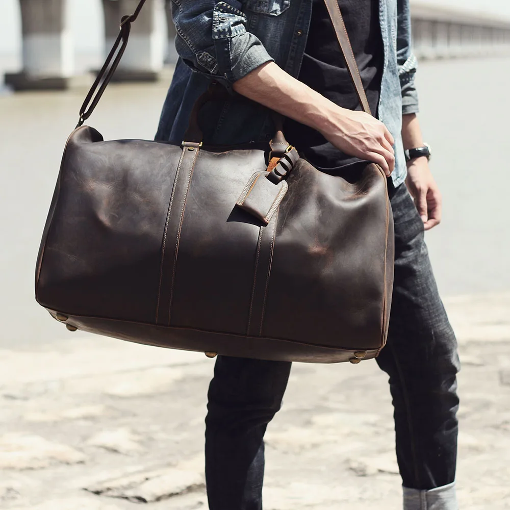 S.WORKER Vintage Vollnarbenleder-Reisetasche Große Kapazität Weekender-Reisetasche für Männer Sporttasche – Detail 5