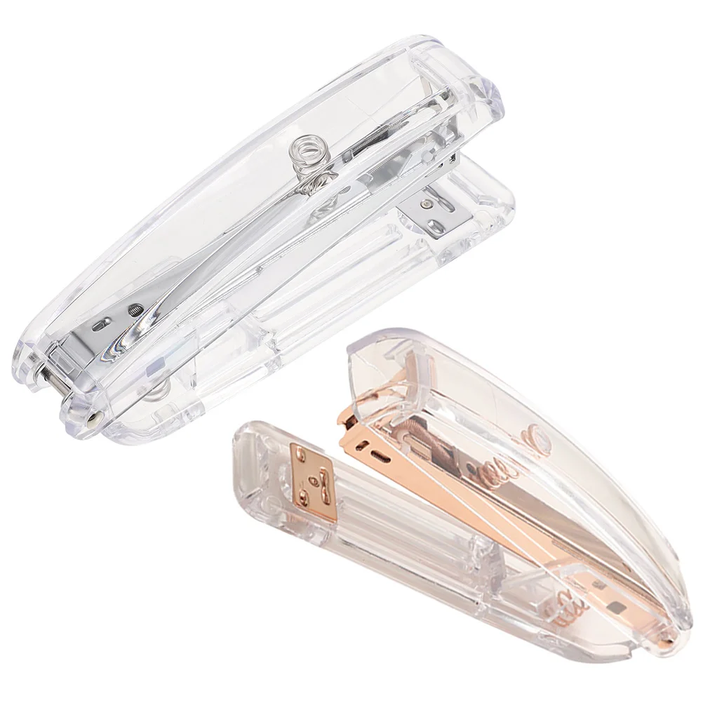 

2pcs Mini Staplers Desk Office Handheld Classroom Compact Small Rose Gold Silver Anti Jamming Function Practical