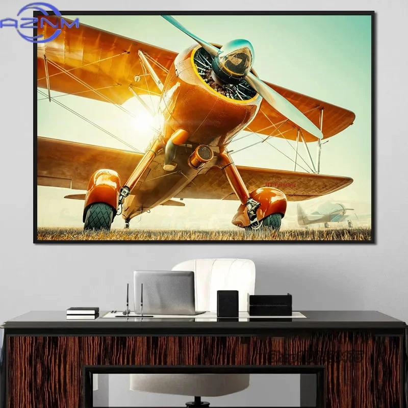 Retro Airplane Fighter Posters and Prints Sky Aircraft Canvas Painting Wall Art Pictures for Living Room Office Home Decor Gift