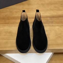 High Quality Luxury Genuine Leather High-top Frosted Boots Men's Casual Thick Bottom Boots Fashion Flat Bottom Anti-Skid Shoes