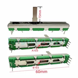 5pcs 60mm Straight Slide Liner Potentiometer Mixer Fader Variable Resistors A203 A103 B103 10K 20K Ohm 6pins Dual Channel Fader