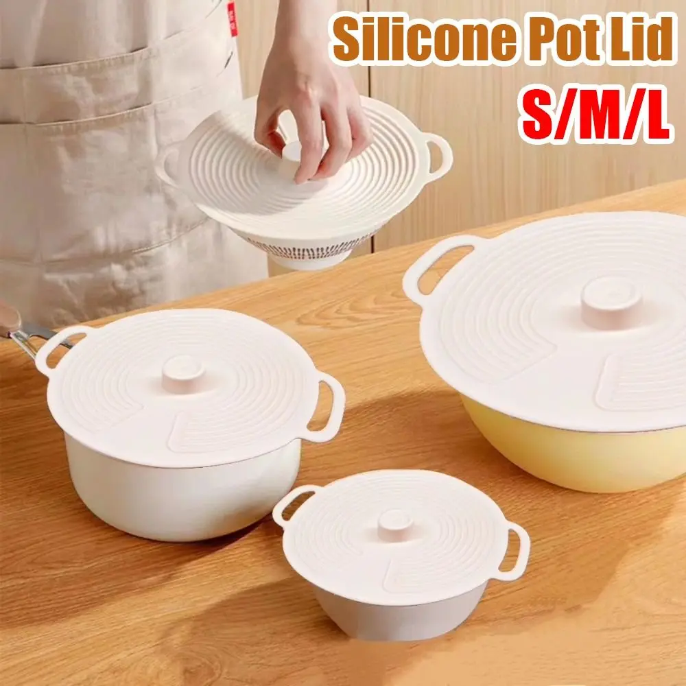 Dustproof Silicone Pot Lid Anti-spill Sealing Fresh-keeping Lid Splash-proof with Handle Oil Cover for Microwave Refrigerator