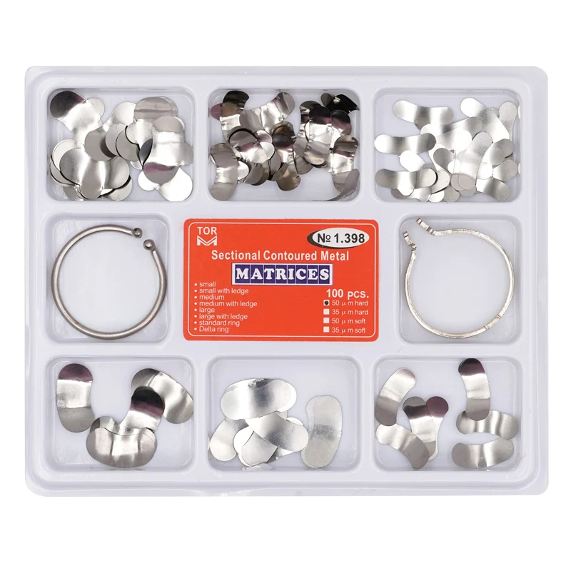 

100pcs Dental Sectional Matrix Contoured Matrices System Metal Dentistry Resin Clamping Seperating Ring Autoclavable dental