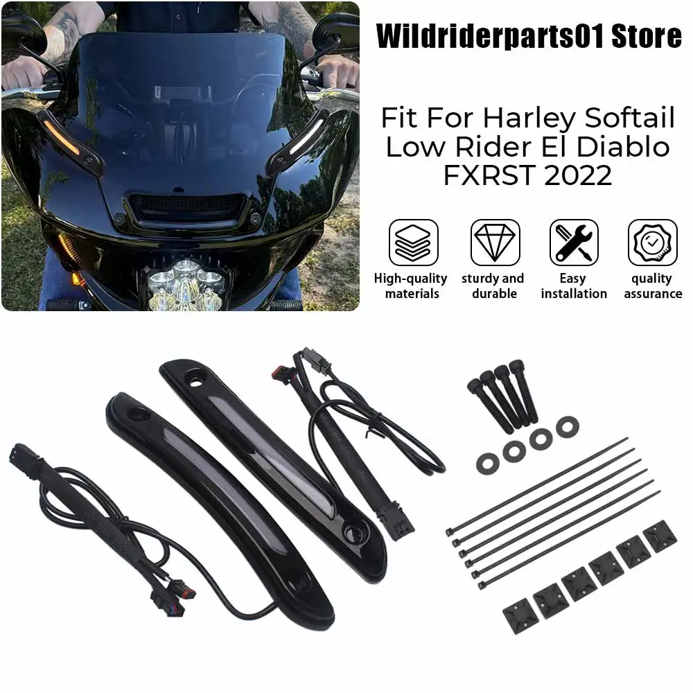 

Front Windshield Fairing LED DRL/Turn Light Black ABS Motorcycle For Harley Softail Low Rider ST FXLRST 2022 2023 2024 2025 2026