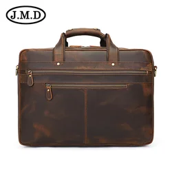 leather men's handbag Crazy horse leather one shoulder cross body briefcase 17 inch computer file bag