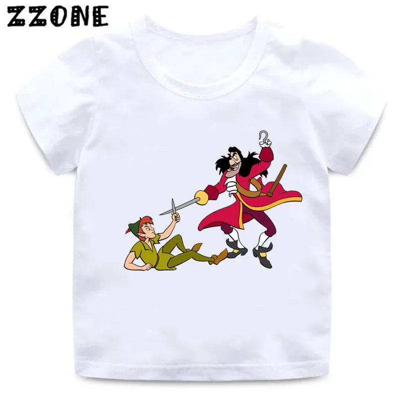 Peter Pan Tinker Bell Print Cartoon Kids T-Shirts Funny Girls Clothes Baby Boys Short Sleeve White T shirt Summer Children Tops