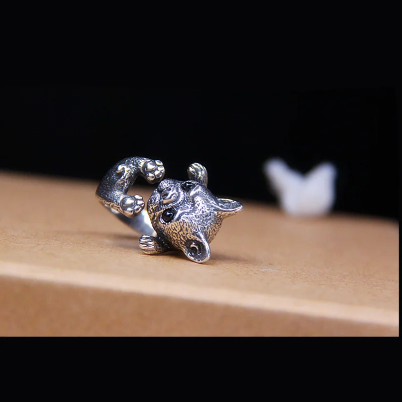 Retro Bulldog Puppy Ring For Men Women Cute Silver Color Adjustable Ring Pet Handmade Jewelry Accessories Unisex Gift For Lovers