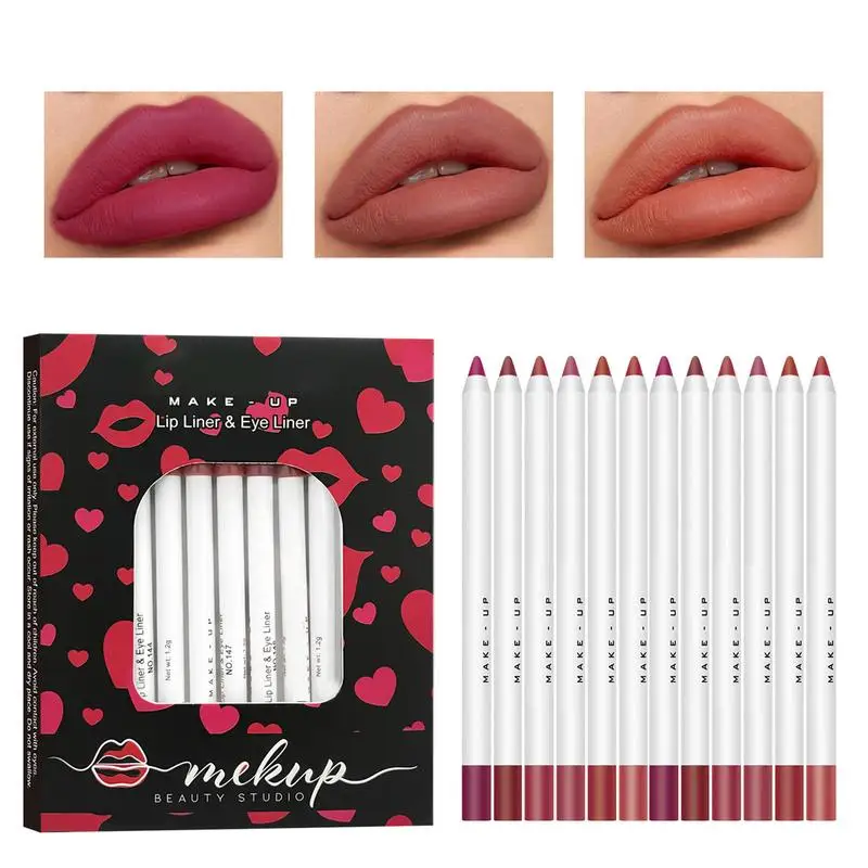 12pcs Matte Lip Liner ดินสอ Red Contour Tint Labial แต่งหน้า Nude สีน้ําตาล Lip Liner ดินสอ Matte Lip แต่งหน้าดินสอ Nude Lip GLOSS