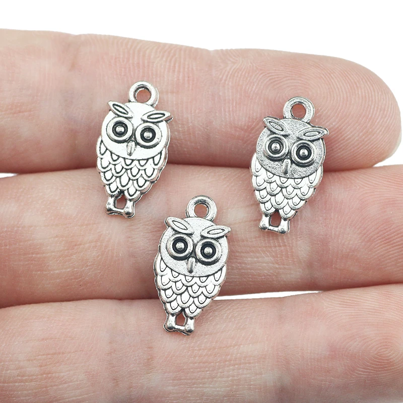 High Quality 20 Pieces/Lot 18mm*9mm Antique Silver Colro Cute Owl Charms For Diy Jewelry Making