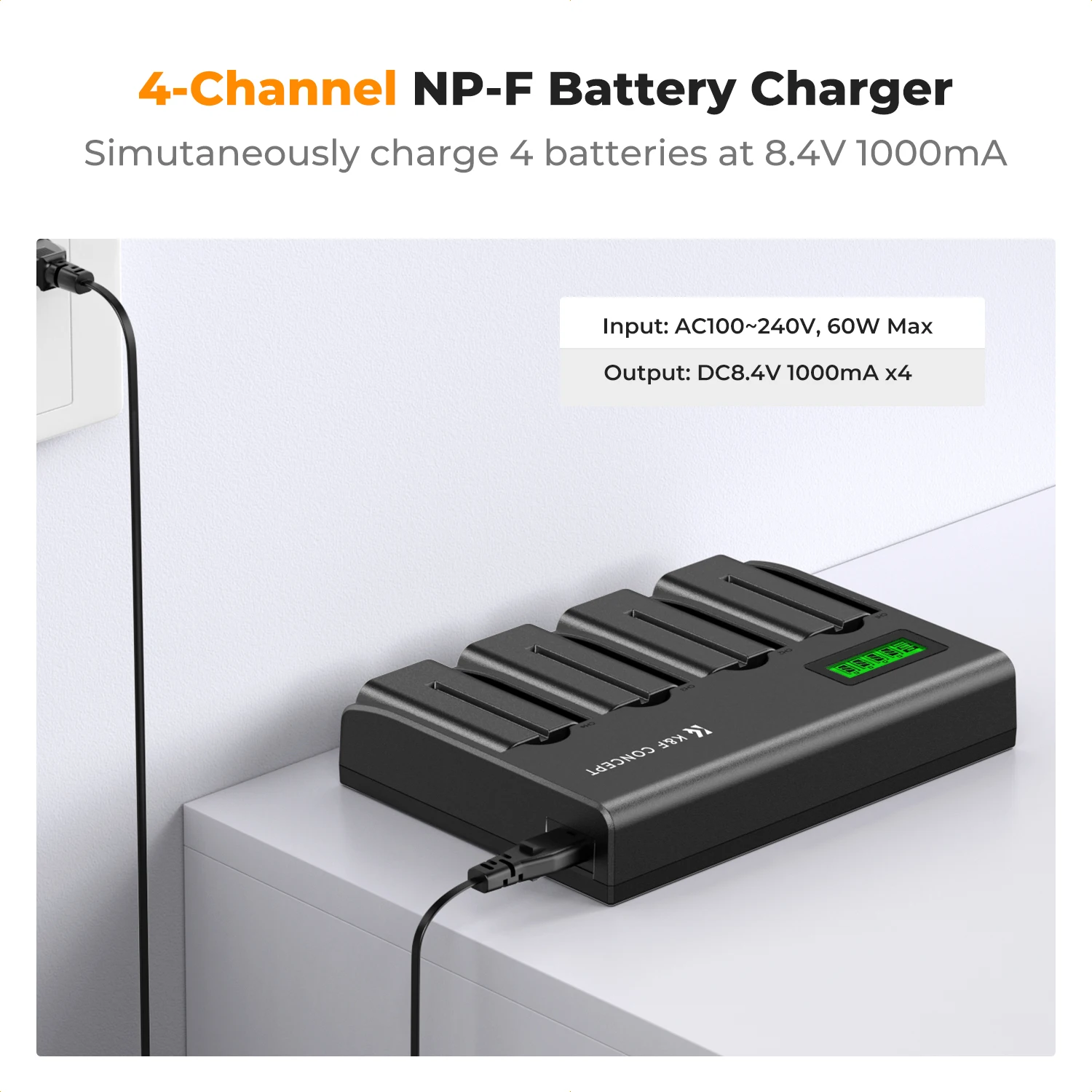 K&F Concept 4-Channel NP-F Battery Chargers with LCD Display for Sony NP-F970 NP-F960 NP-F950 NP-F930 Camera Camcorder Battery