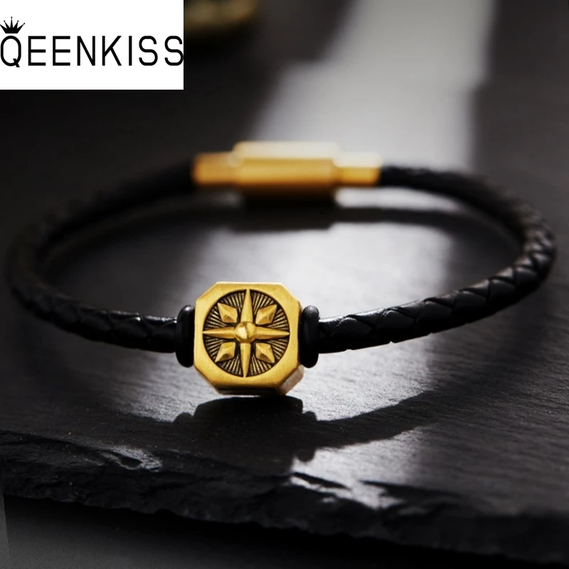 

QEENKISS винтажный кожаный браслет с золотым компасом для женщин и мужчин, подарки на день рождения, свадьбу, вечеринку, Рождество, жених, отец, BT6190