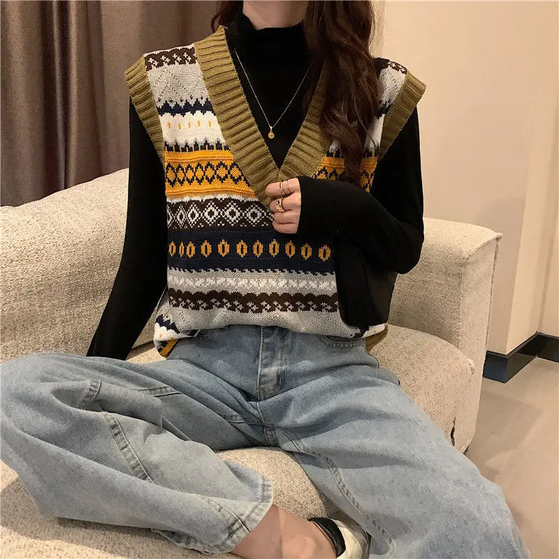 Жаккардовый женский свитер, жилет, новинка в рекламной одежде, винтажный классический шерстяной теплый пуловер для путешествий, женский вязаный жилет