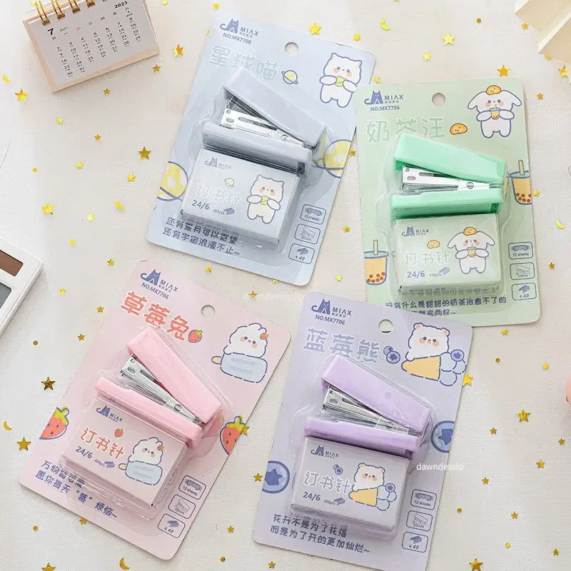 1 Pcs Mini Stapler Set with Staples Cute Rabbit Bear Paper Binder Stationery Office Binding Tools School Supplies