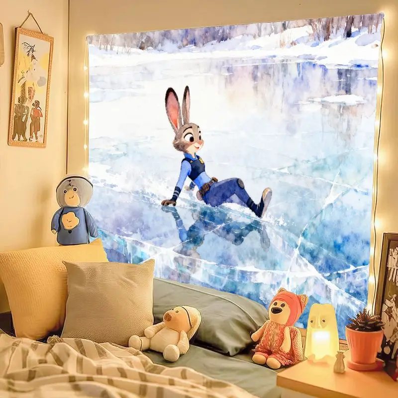 1 шт. Zootopia Judy Hopps ледяной синий гобелен современный акварельный настенный художественный милый полиэстер декор комнаты подарок для фанатов и детей